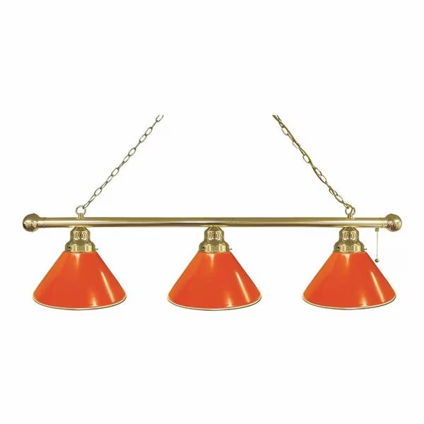 Orange 3 Shade Billiard Light, Brass Fixture, Holland Bar Stool Co, Mfr#: BL3BROrg